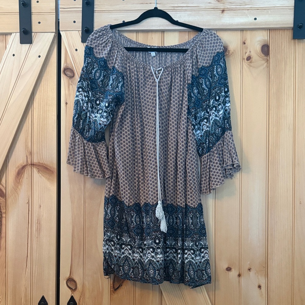 Umgee Brown and Blue Boho Blouse